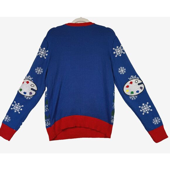 Spencers Christmas Sweater Bob Ross Embroidered Graphic Knit Pullover Lights M - Picture 2 of 7